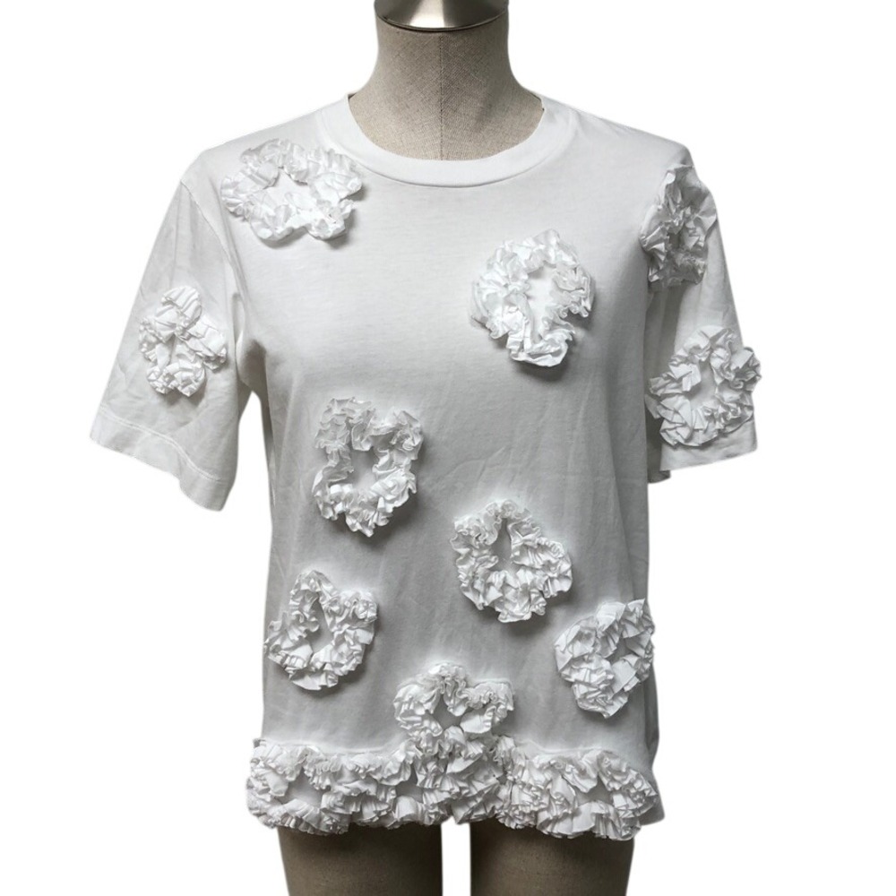 Simone Rocha T Shirt Womens M White Ruffle Applique Short Sleeve Cotton